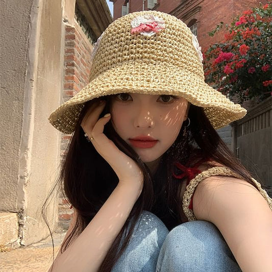 Hat Applique Straw Heart