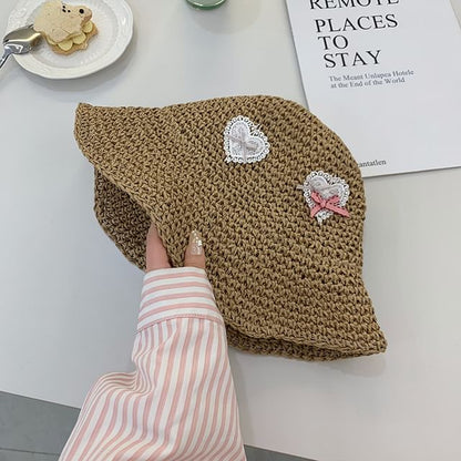 Hat Applique Straw Heart