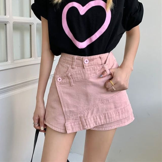 Skort Asymmetrical Waist Denim High