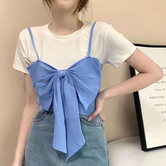 Cropped Top Camisole Plain Bow