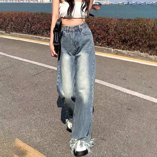 Waist Jeans High Wide Leg Ripped