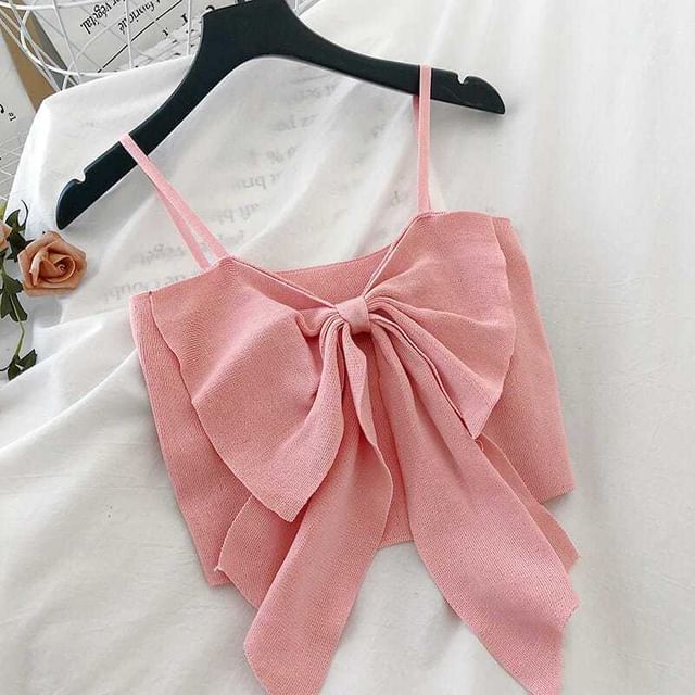 Cropped Top Camisole Plain Bow