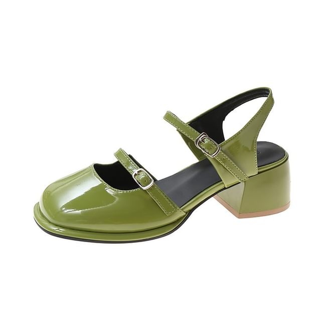 Slingback Toe Block Mary Heel Patent Pumps Square D'Orsay Leather Jane