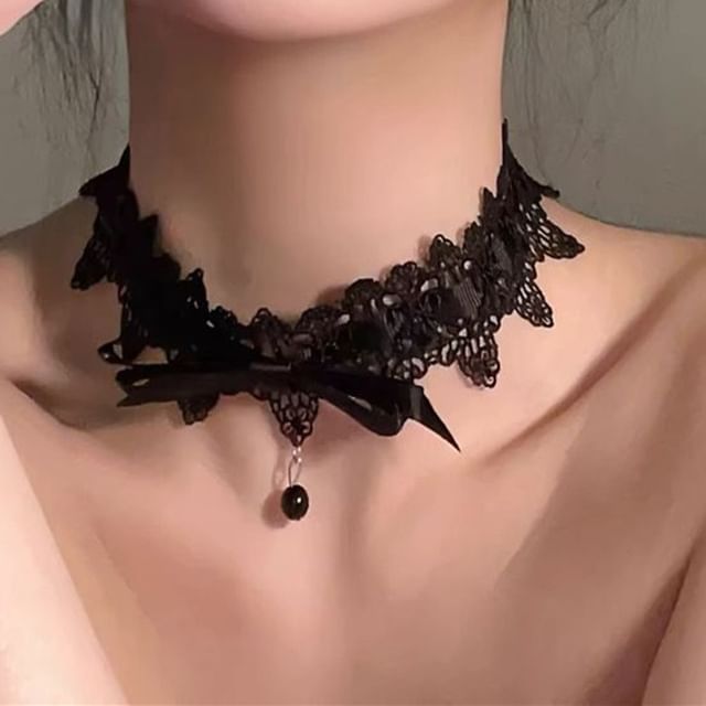 Pendant Bow Lace Choker Bead