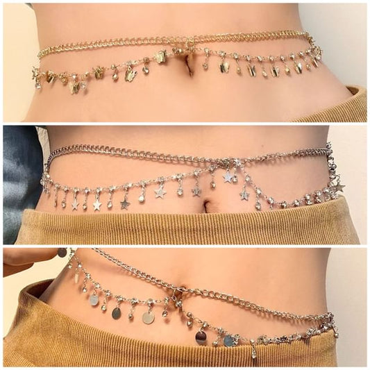 Wholesale Sample Rhinestone Fringed Layered Waist Chain
