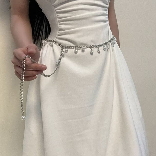 Waist Chain Fringed Faux Belt Pearl