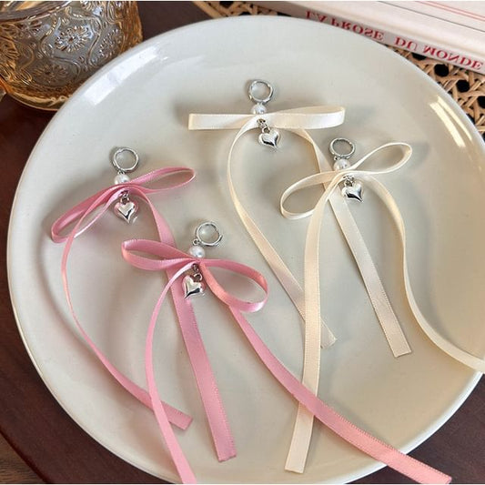 Wholesale Sample Heart Bow Fabric Drop Huggie Earring