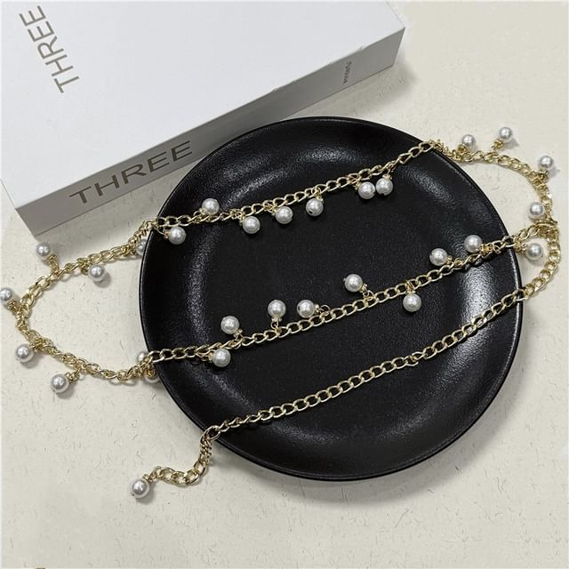 Waist Chain Fringed Faux Belt Pearl