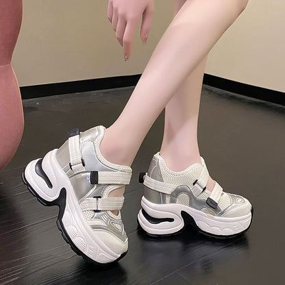 Hidden Panel Wedge Sneakers Platform Cutout Mesh