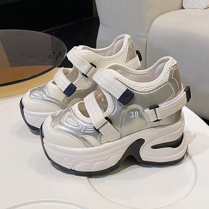 Hidden Panel Wedge Sneakers Platform Cutout Mesh
