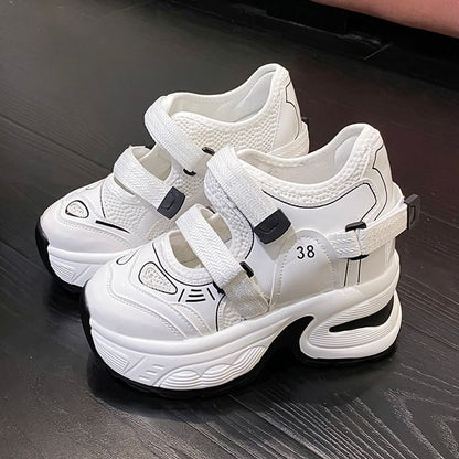 Hidden Panel Wedge Sneakers Platform Cutout Mesh
