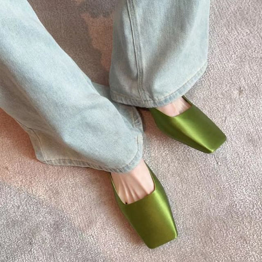 Low Heel Square Toe Plain Mules