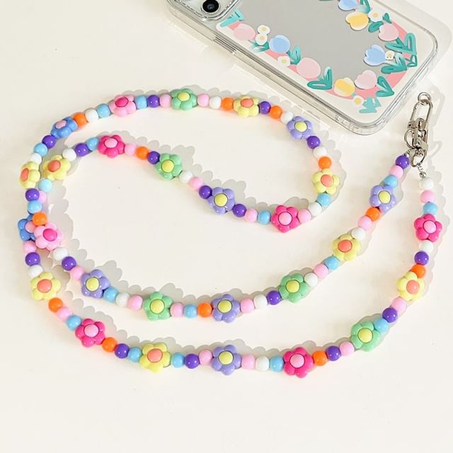 Crystal Floral Lanyard Phone Faux Bead