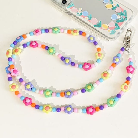 Crystal Floral Lanyard Phone Faux Bead