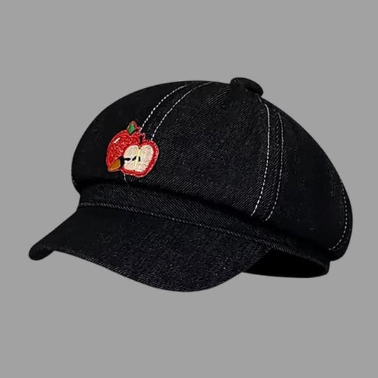 Embroidered Newsboy Cap Apple