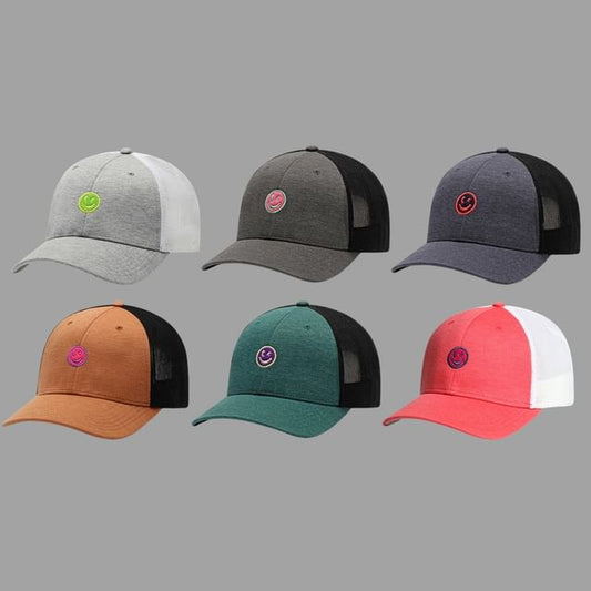 Embroidered Smiley Trucker Face Two Tone Cap