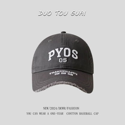 Baseball Cap Lettering Embroidered Frayed