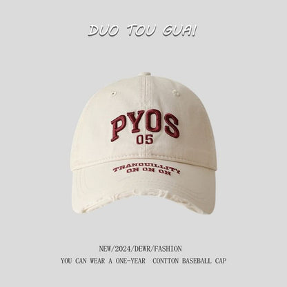 Baseball Cap Lettering Embroidered Frayed
