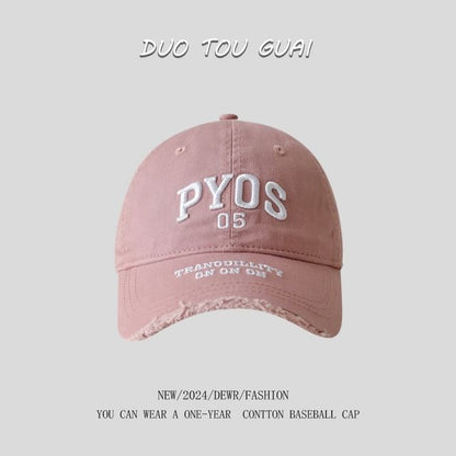 Baseball Cap Lettering Embroidered Frayed