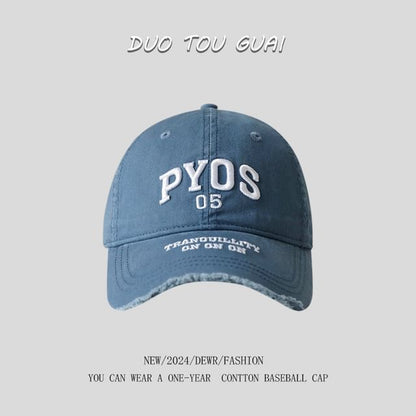 Baseball Cap Lettering Embroidered Frayed