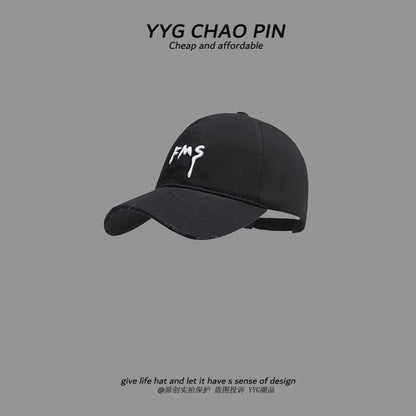 Open Baseball Distressed Lettering Embroidered Cap Top