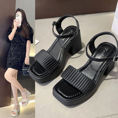 Sandals Toe Block Square Heel