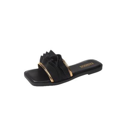 Square Sandals Toe Ruffle Slide