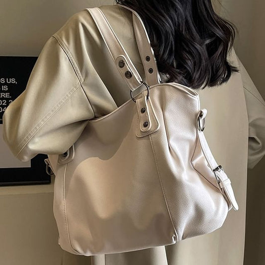 Faux Plain Leather Bag Tote