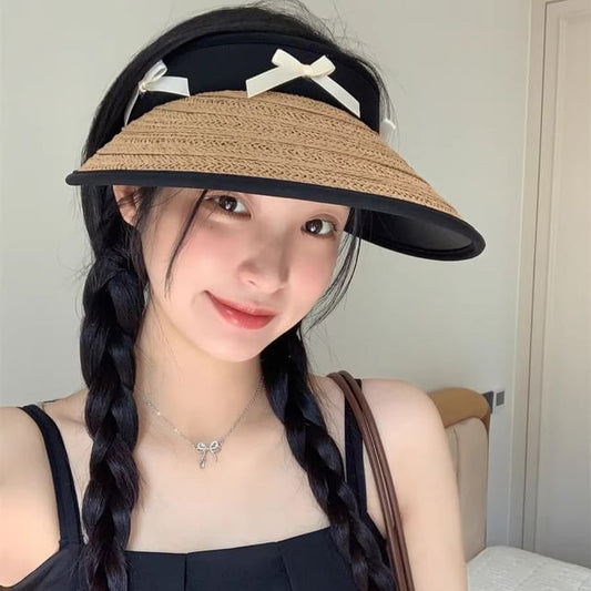 Hat Ribbon Piped Straw Sun