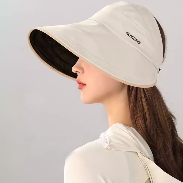 Lettering Open Hat Top Sun Embroidered