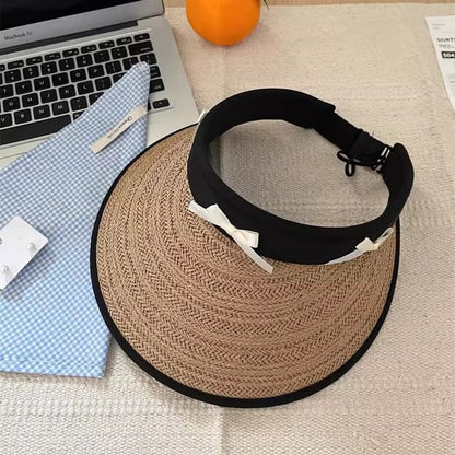 Hat Ribbon Piped Straw Sun