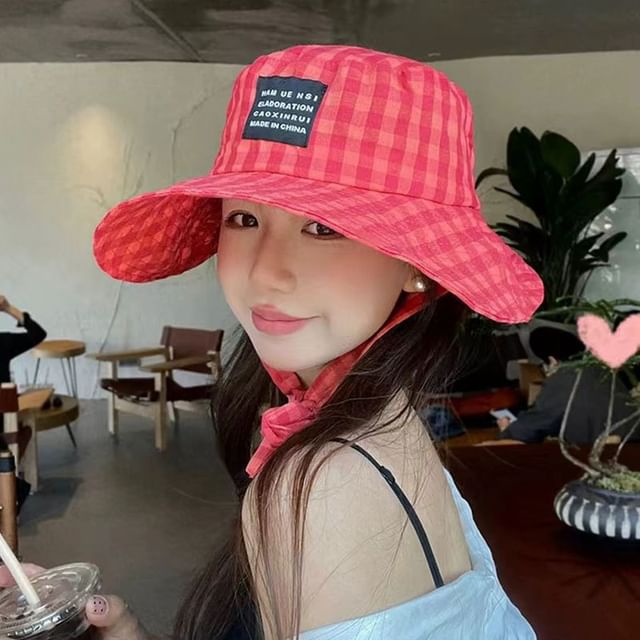 Plaid Bucket Hat Lettering Applique