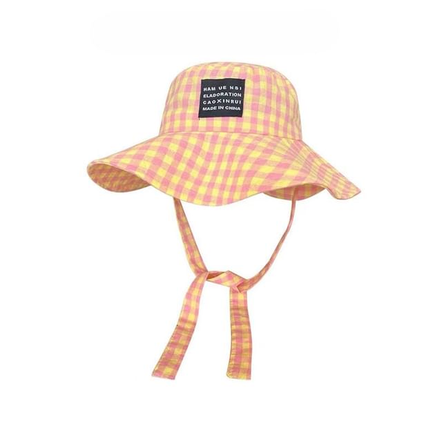 Plaid Bucket Hat Lettering Applique