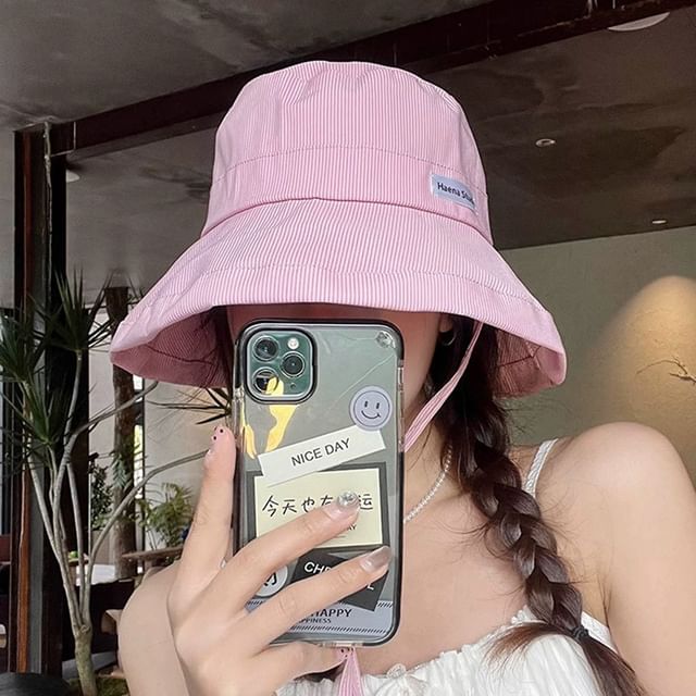Bucket Lettering Striped Applique Hat