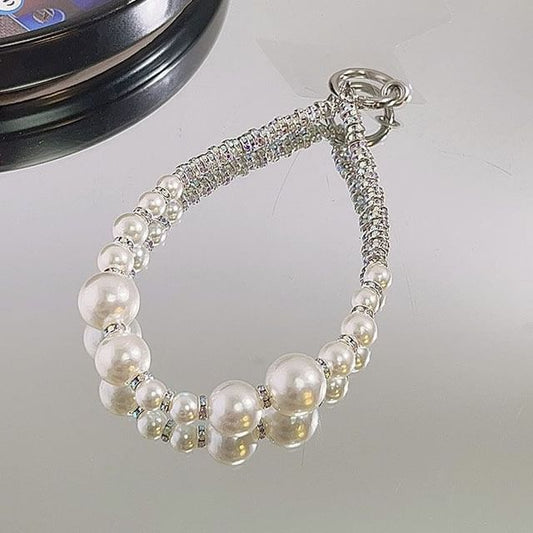 Lanyard Strap Phone Rhinestone Pearl Faux Pad with