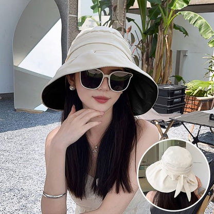 Wide Brim Bucket Ruched Bow Hat