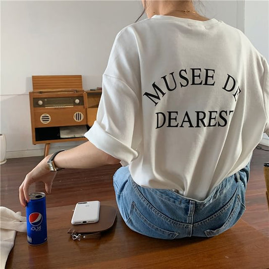 Crew Lettering Short-Sleeve Print T-Shirt Neck