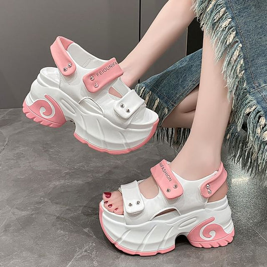 Two Studded Slingback Sandals Adhesive Tone Platform Strap