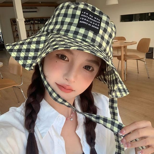 Chin Hat Checkered Strap With Cotton Bucket