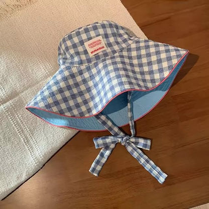 Bucket With Checkered Pattern Strap Chin Hat
