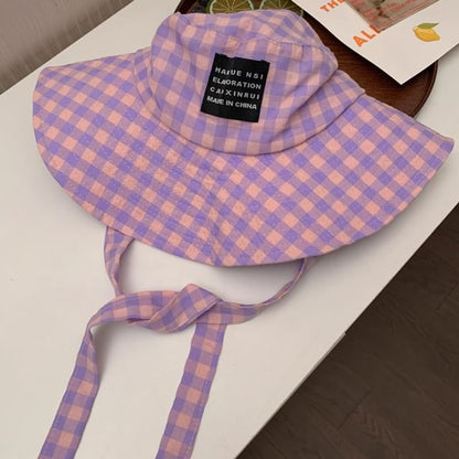 Chin Hat Checkered Strap With Cotton Bucket
