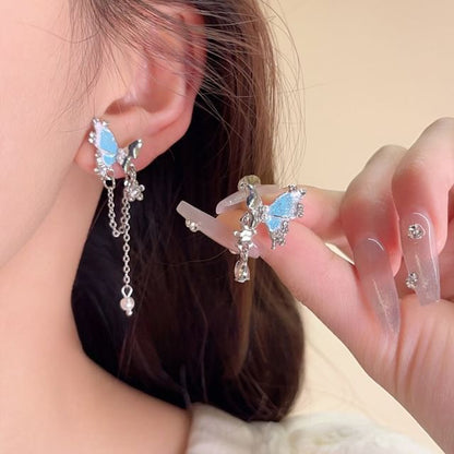 Butterfly Dangle / Rhinestone Earring Clip-On