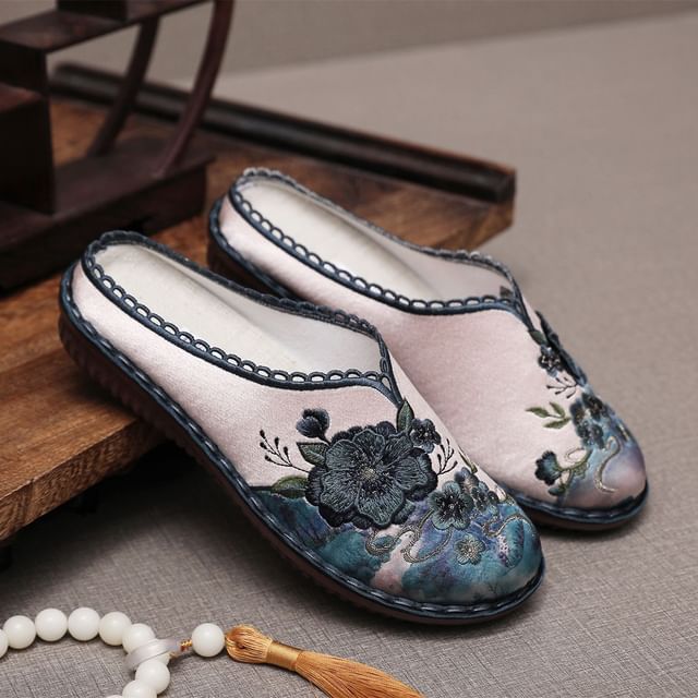 Textile Mules Embroidered
