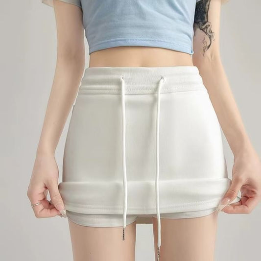 Mini Pencil Drawstring Skirt Waist Plain