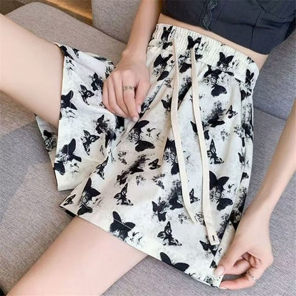 Drawstring Waist Print Shorts Butterfly