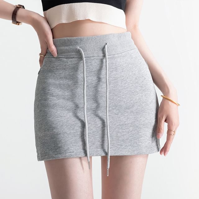 Pencil Mini Skirt Drawstring Waist Plain