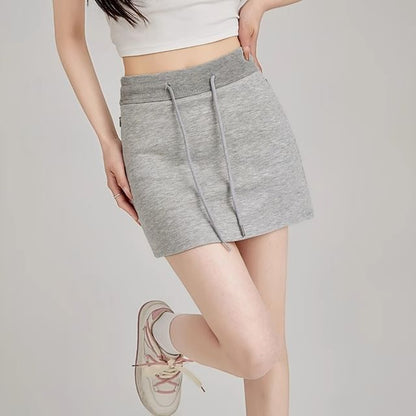 Mini Pencil Drawstring Skirt Waist Plain