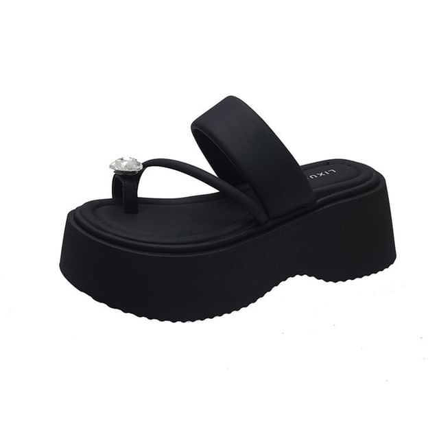 Heart Loop Slide Sandals Platform Rhinestone Toe