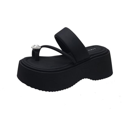 Heart Loop Slide Sandals Platform Rhinestone Toe