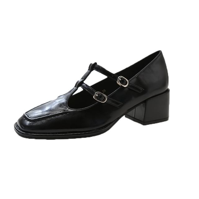Mary Square Chunky Toe Pumps Jane Heel Double-Strap